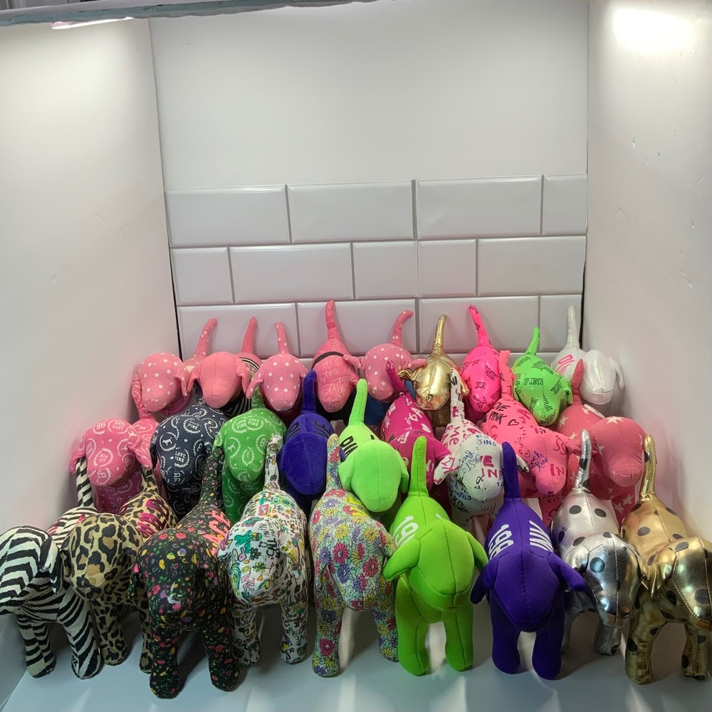 Victoria's Secret PINK Plush Dog Lot of 27 Collection Animal Print Metallic Logo